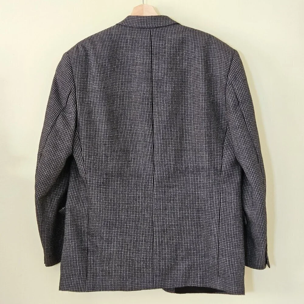 Savile Row Blazer Mens US 46 Black Gray Wool Alpaca Lined 2B Ventless Vtg FLAWS